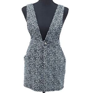 T.D.C Overalls Mini Dress Womens Size XS Leopard Print Corduroy 90s Y2K